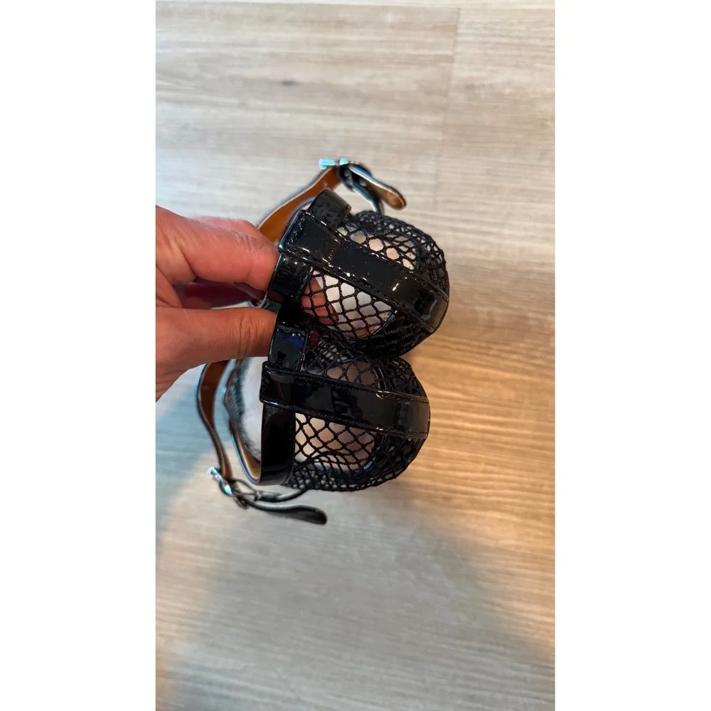 Mucccute Black Mesh Mary Jane Flats Patent Trim Buckle Strap Shoes Size 6